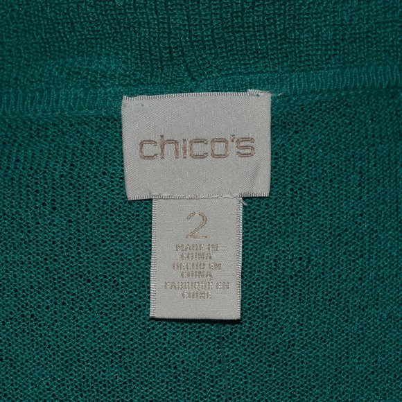 Chicos Fabulous Ruffle Cardigan Sweater Womens 12 Chicos 2 Green  3/4 Sleeve - Picture 5 of 8